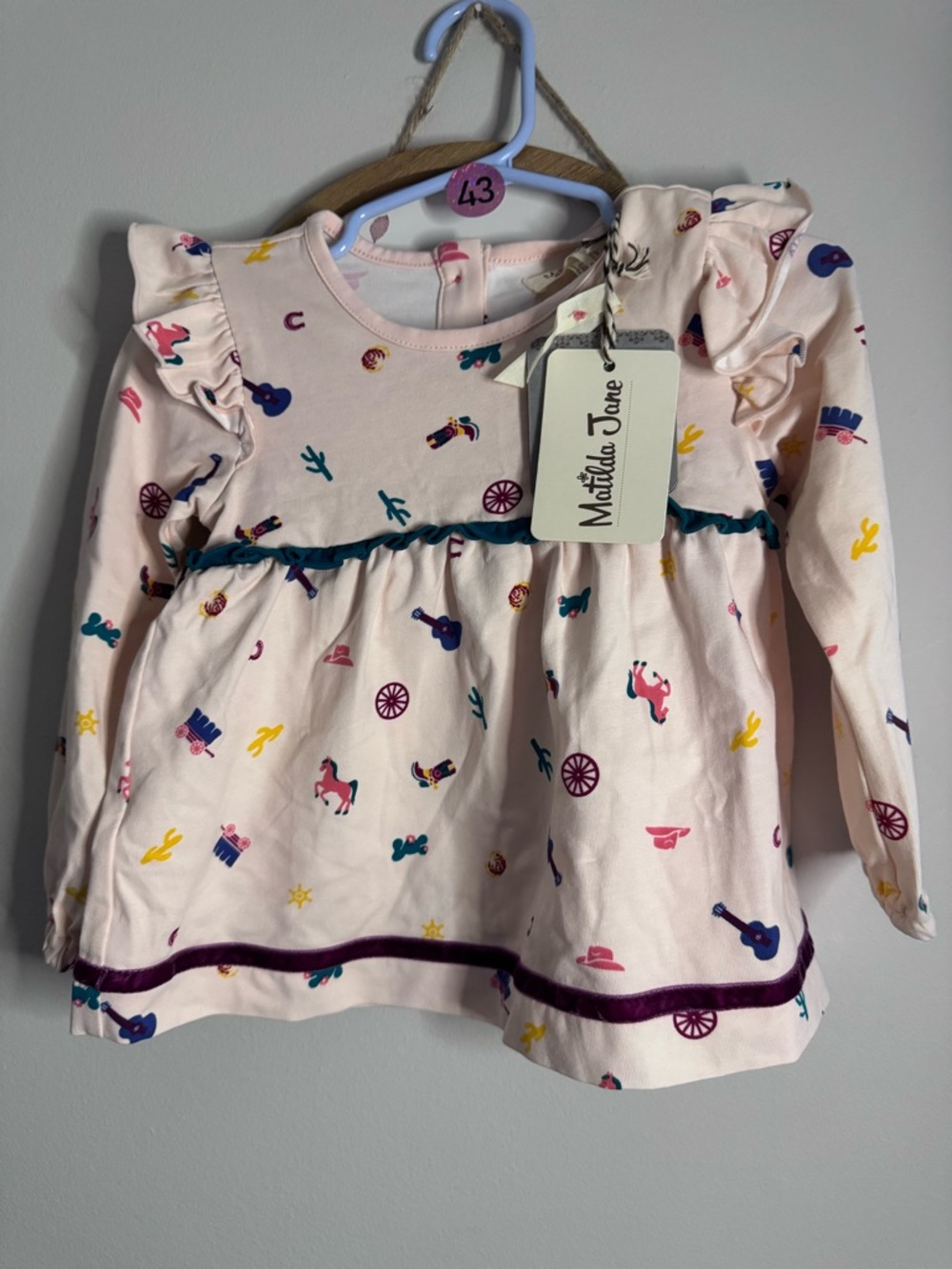 Matilda Jane Pale Pink Western Motif Ruffle Long Sleeve Top